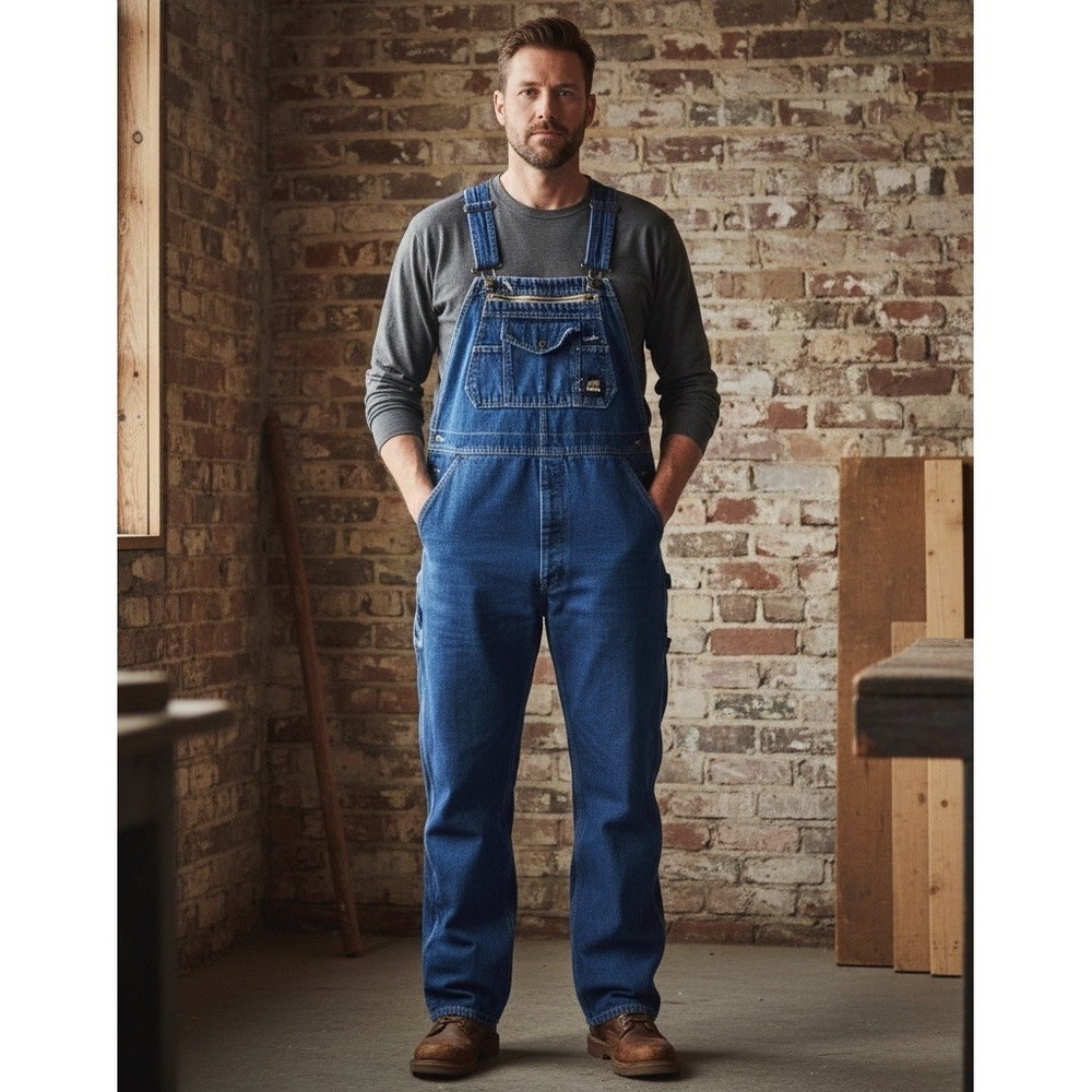Berne‎ B910SWD Mens Utility Outdoor Bib Overalls Dark Wash Denim 44x30